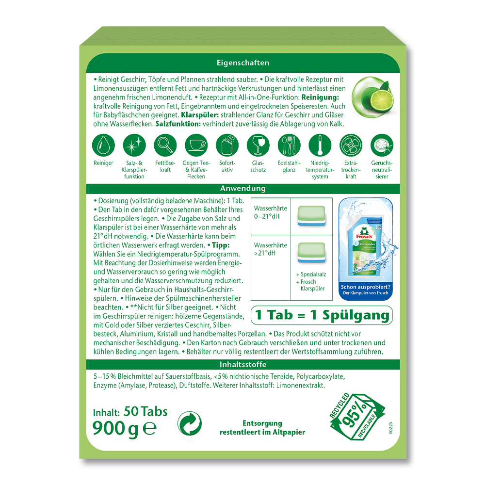 Frosch All-in-1 Spül-Tabs Limone, 50 Stück Frosch All-in-1 Spül-Tabs Limone, 50 Stück