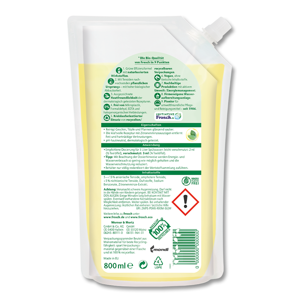 Frosch Kraft-Spülmittel Zitronenminze Nachfüllbeutel
